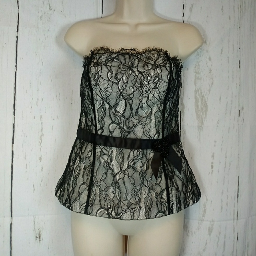 Ann Taylor 4 Black Lace Corset Beaded Embellished